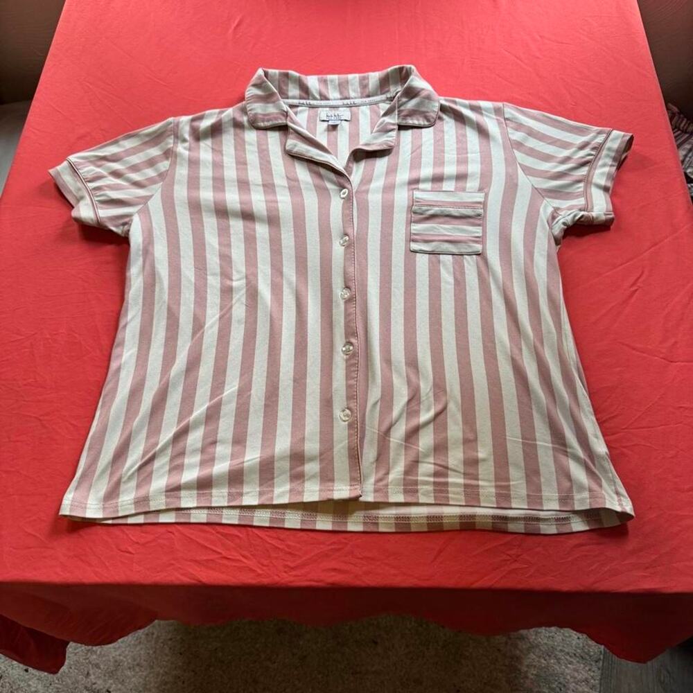 Nicole Miller NY Pink/White Stripe Button Up Pajama Shirt- Women's Large